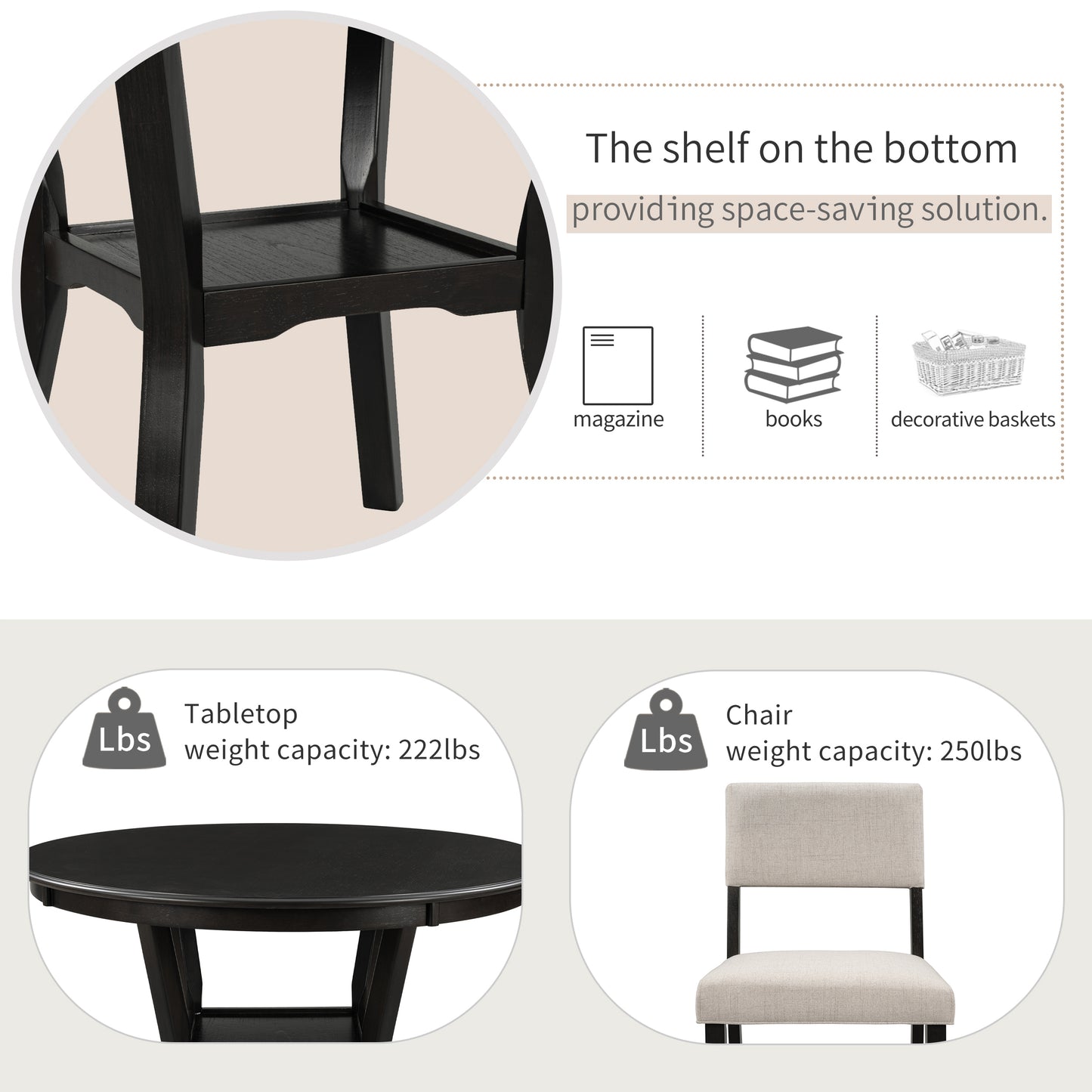 Marta Round 5-Piece Kitchen Dining Table Set