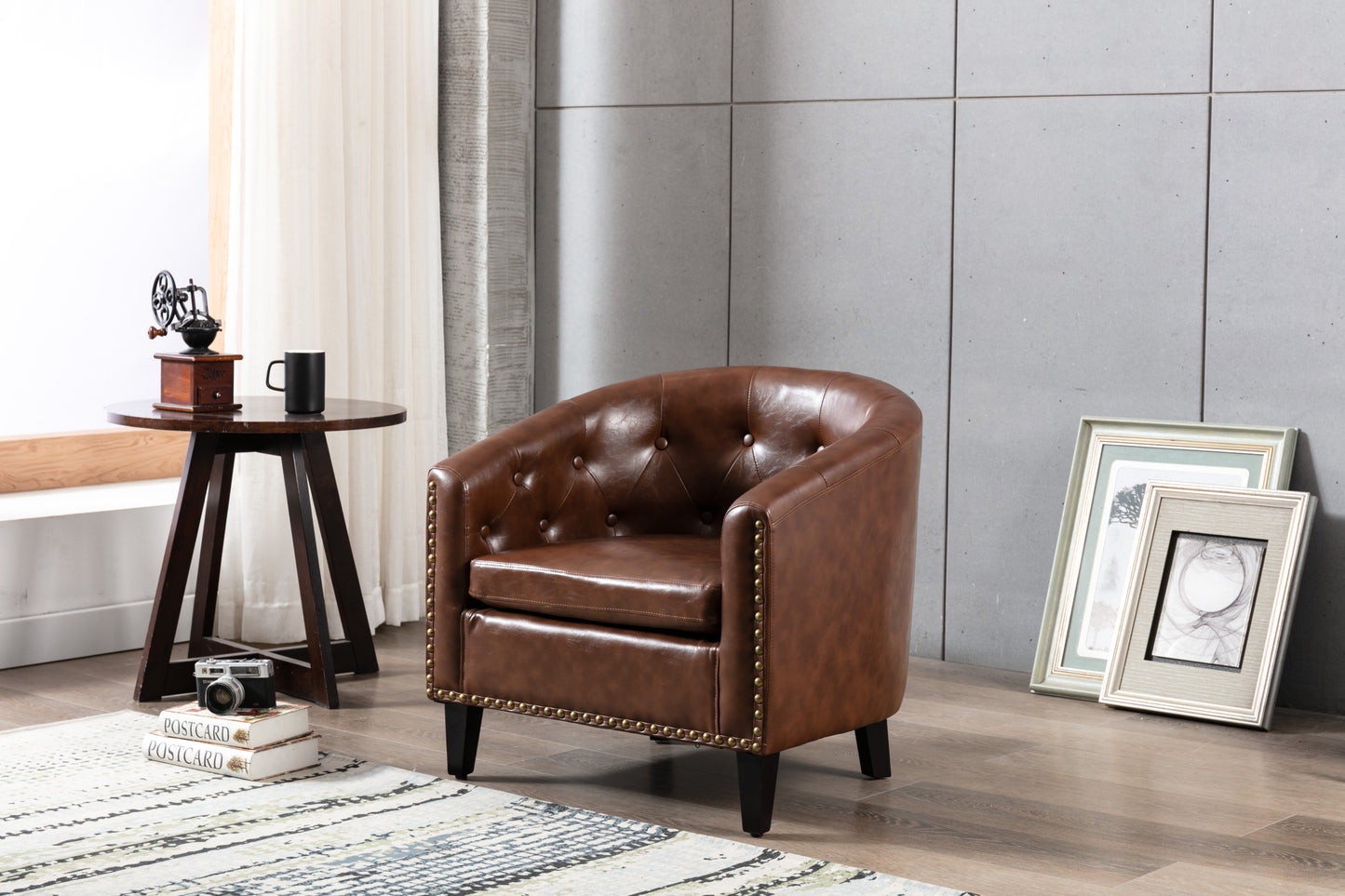 Leather Tufted Barrel Chair