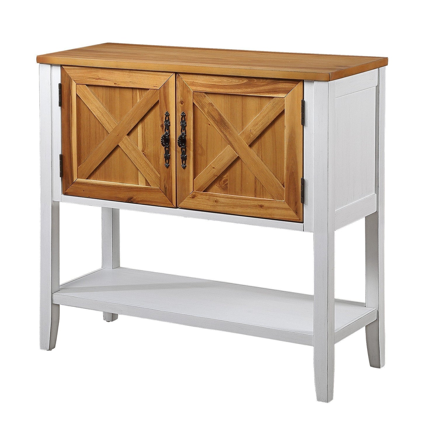 Farmhouse Console Table, Antique White + Natural Acacia