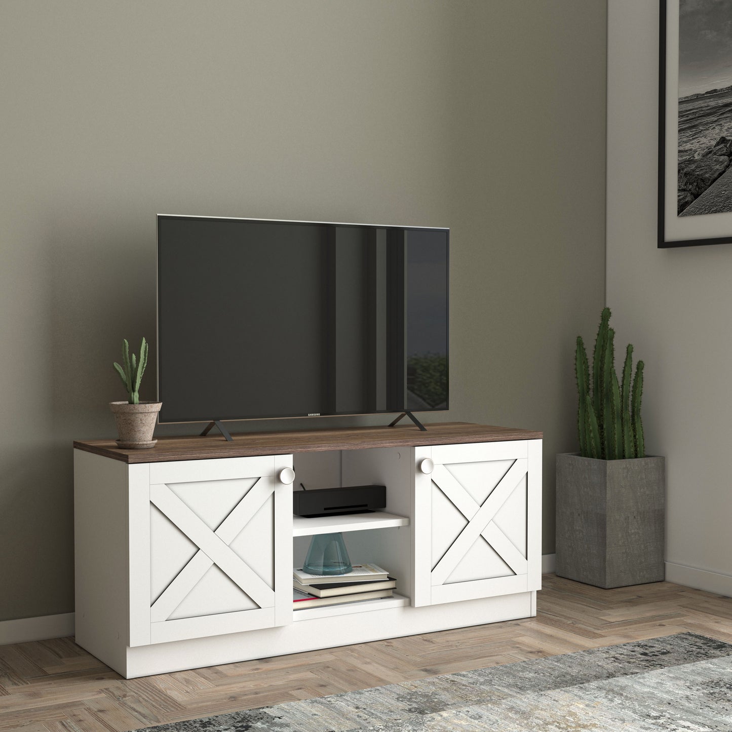 Costal Wood Base 2 Cupboards Vintage TV Stand