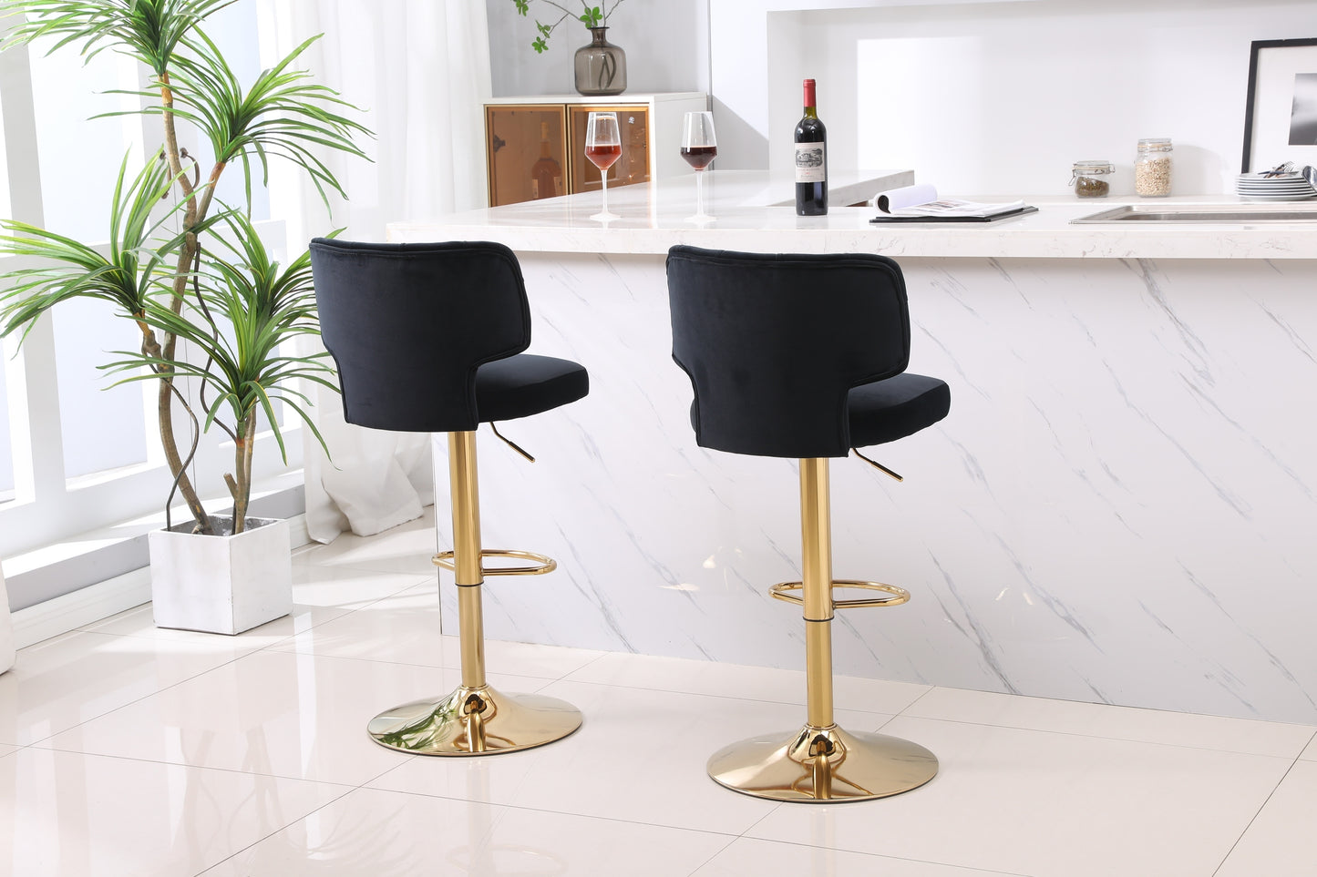 Modern Barstools Bar Height Set of 2 - Black