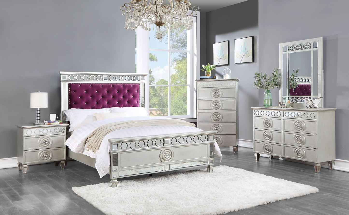 ACME Varian Nightstand, Silver & Mirrored Finish